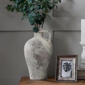 Ceramic Rustic Farmhouse Vase, Distressed Boho Flower Vase for Home Decor, Ideal for Living Room, Bedroom, Kitchen, Office, Table Centerpiece