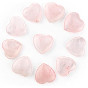 10 PCS Natural Rose Heart Healing Crystals, 0.8 Inches Meditation Palm Worry Gemstone, Heart Love Carved Healing Crystals