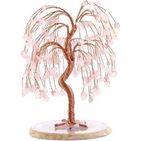 Handcrafted Crystal Willow Tree of Life - Healing Crystals Bonsai Tree for Home Decor Feng Shui Positive Energy Rose Quartz