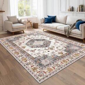 HappyTrends 5x7 Boho Area Rug Large Non Slip Washable Area Rugs Bohemian Vintage Carpet Outdoor Rugs for Living Room Bedroom Bathroom Entryway Dorm Kitchen Green