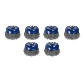 6 Pcs Wire Cup Brush for Grinder - [4 Inch] Coarse Crimped for Paint Stripping Cleaning Rust Light Duty Conditioning, 5/8 Inch-11 Threaded Arbor, Blue