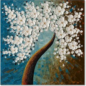 zoinart Hand Paintings 3D Floral Canvas Wall Art 24x24 Inches Abstract Floral Paintings Modern Contemporary Texture Wall Art Tree Black and White Artwork for Home Decorations