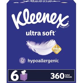 Kleenex Ultra Soft Facial Tissues, 6 Cube Boxes, 60 Tissues per Box, 3-Ply (360 Total Tissues), Packaging May Vary