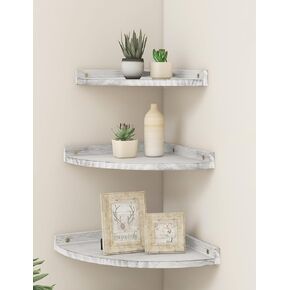 Corner Shelves Wall Mount, Rustic Natural Wood Corner Floating Shelf, Distressed White Storage Organizer Corner Wall Shelves for Living Room Kitchen Bedroom Bathroom Laundry, 9.68x9.68 Inch