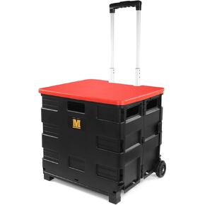 MaxWorks 50876 Rolling Cart Tote/Folding Dolly with Lid- 80Lbs Capacity - Grey