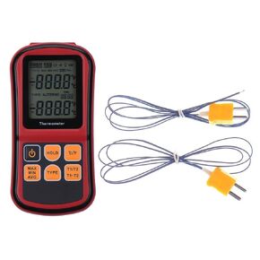 Digital Thermocouple Thermometer Dual-Channel LCD Backlight Temperature Meter Tester with 2 K-Type Thermocouple for E/J/K/N/R/S/T
