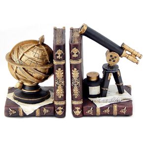 Bellaa 26355 Decorative Bookends Astronomy Vintage Retro Tellurion Galileo Sky Telescope Celestial Globe Armillary Sphere Antique Space Time Book Ends Home Decor 6 inch