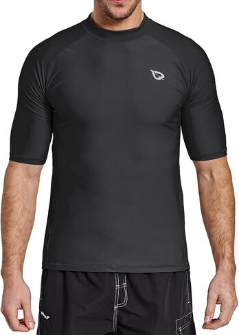 BALEAF Men's Rash Guard Short Sleeve Swim Shirt UPF 50+ Sun Protection Quick Dry Compression Shirt Rashguard Grey/Black L in Saudi Arabia
