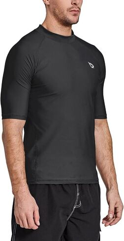 BALEAF Men's Rash Guard Short Sleeve Swim Shirt UPF 50+ Sun Protection Quick Dry Compression Shirt Rashguard Grey/Black L in Saudi Arabia