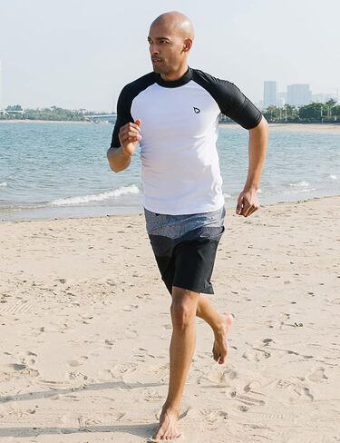BALEAF Men's Rash Guard Short Sleeve Swim Shirt UPF 50+ Sun Protection Quick Dry Compression Shirt Rashguard Grey/Black L in Saudi Arabia