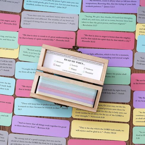 Bible Verse Jar, Read Me When Bible Verses Hope Jar for Emotions and Feelings, 90 KJV-Bible Cards with Wooden Scripture Prayer Box, Bible Study Church Christian Gifts for Women Men in Saudi Arabia