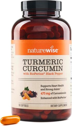 NatureWise Curcumin Turmeric 500mg Per Pill - Extra Strength, Enhanced Absorption - 95% Curcuminoids & BioPerine Black Pepper for Joint Support - Gluten-Free, Non-GMO - 30 Count[1-Month Supply] in Saudi Arabia