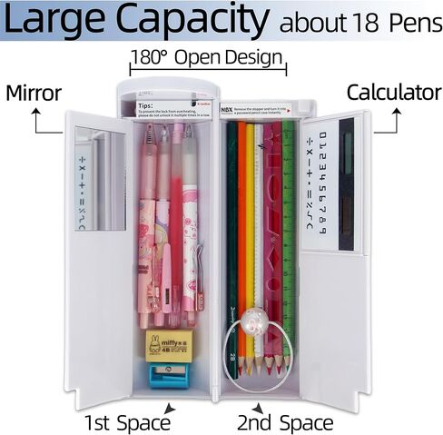 مقلمة قابلة للقفل مع آلة حاسبة، شكل أسطواني قائم، صندوق قلم متعدد الوظائف بقفل بكلمة مرور، منظم مكتب القفل، أنماط لطيفة للفتيات والأولاد والأطفال واللوازم المدرسية (الفراولة) in Kuwait