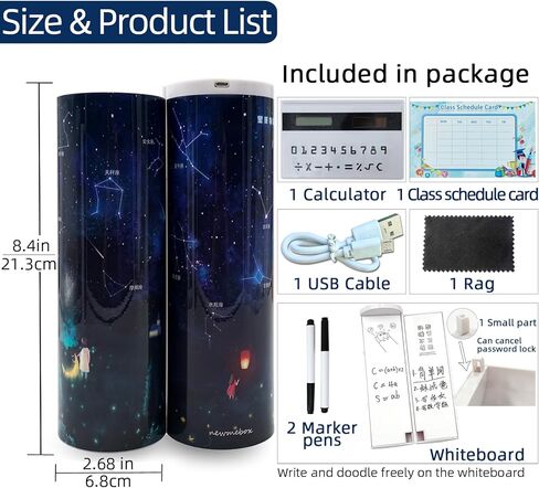 مقلمة قابلة للقفل مع آلة حاسبة، شكل أسطواني قائم، صندوق قلم متعدد الوظائف بقفل بكلمة مرور، منظم مكتب القفل، أنماط لطيفة للفتيات والأولاد والأطفال واللوازم المدرسية (الفراولة) in Kuwait