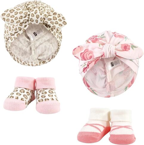 Hudson Baby Girls Turban and Socks Set, Red Rose Leopard, One Size in Saudi Arabia