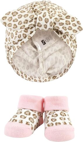 Hudson Baby Girls Turban and Socks Set, Red Rose Leopard, One Size in Saudi Arabia