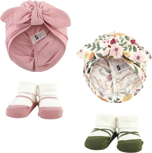 Hudson Baby Girls Turban and Socks Set, Red Rose Leopard, One Size in Saudi Arabia
