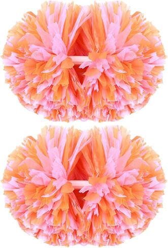 2 Pack of 13 inch Colorful Cheerleading Pom Poms with Baton Handle Sports Dance Cheering Squad Spirit Cheer Plastic Pom Poms for Kids Adults Sports in Kuwait
