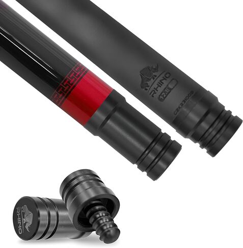 RHINO Eclipse Pool Cue - أحمر (مفصل نصف قطري) - 12.8 مم، قطر الطرف 12.4 مم. استقامة. عمود من ألياف الكربون بنسبة 100% ومؤخرة مركبة. قبضة جلد من الألياف الدقيقة. تفتق برو in Kuwait
