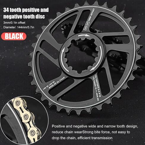 Drfeify 34t Chainring Mountain Bike Chainring, Oval Chainring for GXP Chainring Positive Negative Tooth 3mm Offset for Direct Mount Chain Ring Chainrings (Black) in Saudi Arabia