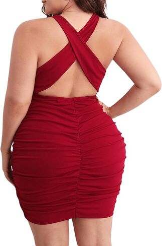 Floerns Women's Plus Size Criss Cross Backless Cocktail Party Bodycon Dress in Saudi Arabia