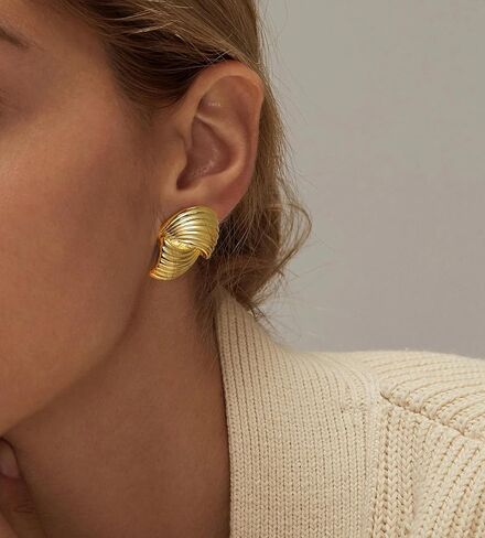 Gold Geometric Earrings for Women, Trendy Chunky Gold Stud Earrings Vintage Statement Earrings Hypoallergenic Dupes Jewelry for Women Gifts for Her in Kuwait