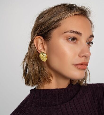 Gold Geometric Earrings for Women, Trendy Chunky Gold Stud Earrings Vintage Statement Earrings Hypoallergenic Dupes Jewelry for Women Gifts for Her in Kuwait