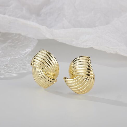 Gold Geometric Earrings for Women, Trendy Chunky Gold Stud Earrings Vintage Statement Earrings Hypoallergenic Dupes Jewelry for Women Gifts for Her in Kuwait