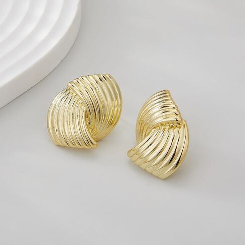 Gold Geometric Earrings for Women, Trendy Chunky Gold Stud Earrings Vintage Statement Earrings Hypoallergenic Dupes Jewelry for Women Gifts for Her in Kuwait