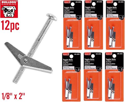 12pc Premium Bulldog Toggle Bolt Anchor for Hollow Walls Ceiling 1/8" x 2" in Saudi Arabia