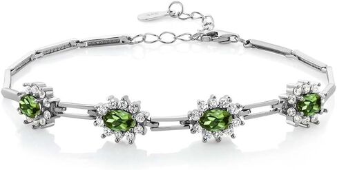 Gem Stone King 925 Sterling Silver Green Peridot Tennis Bracelet For Women (4.00 Cttw, Oval 6X4MM, Gemstone Birthstone, 7 Inch with 1 Inch Extender) in Saudi Arabia