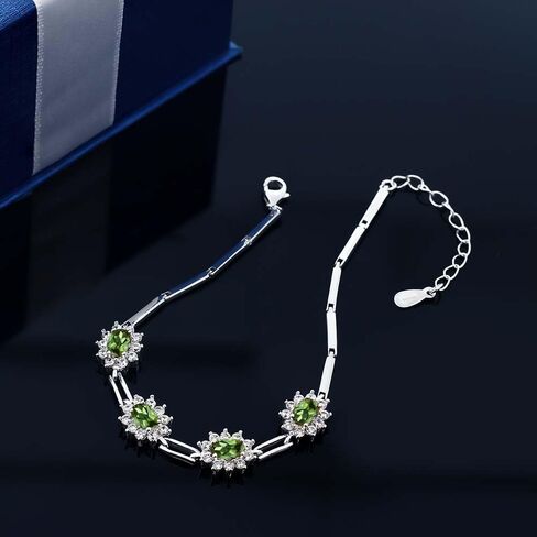 Gem Stone King 925 Sterling Silver Green Peridot Tennis Bracelet For Women (4.00 Cttw, Oval 6X4MM, Gemstone Birthstone, 7 Inch with 1 Inch Extender) in Saudi Arabia