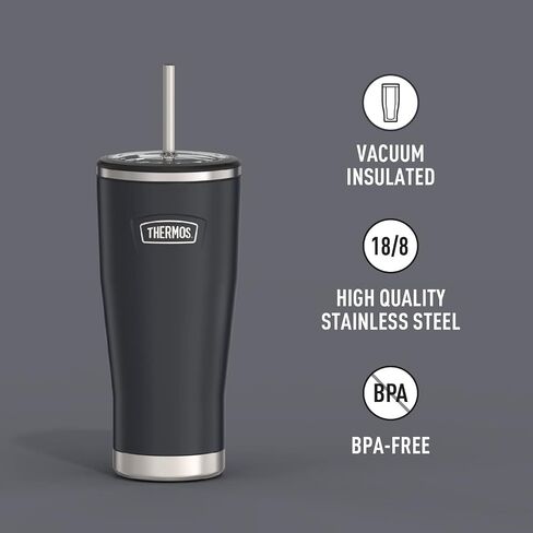 ICON SERIES BY THERMOS Stainless Steel Cold Tumbler with Straw, 24 Ounce, Matte Stainless Steel in Saudi Arabia