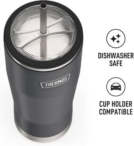ICON SERIES BY THERMOS Stainless Steel Cold Tumbler with Straw, 24 Ounce, Matte Stainless Steel in Saudi Arabia