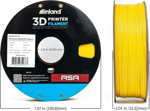 خيوط طابعة INLAND Micro Center ASA ثلاثية الأبعاد 1.75 مم، مقاومة للحرارة والطقس - طباعة الأجزاء الوظيفية الخارجية - دقة الأبعاد +/- 0.03 مم - بكرة من الورق المقوى 1 كجم (2.2 رطل) - أخضر in Saudi Arabia