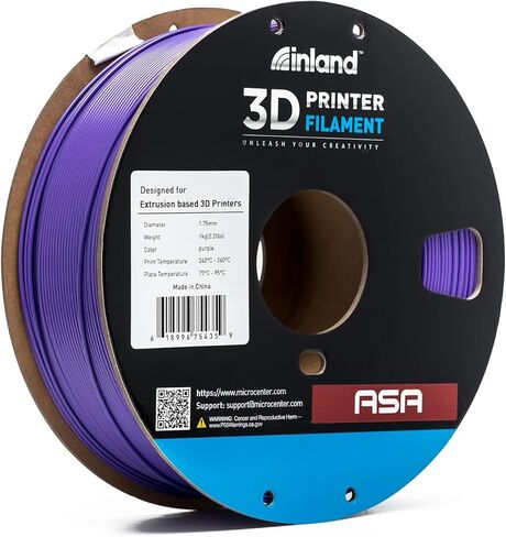 خيوط طابعة INLAND Micro Center ASA ثلاثية الأبعاد 1.75 مم، مقاومة للحرارة والطقس - طباعة الأجزاء الوظيفية الخارجية - دقة الأبعاد +/- 0.03 مم - بكرة من الورق المقوى 1 كجم (2.2 رطل) - أخضر in Kuwait