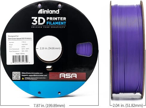 خيوط طابعة INLAND Micro Center ASA ثلاثية الأبعاد 1.75 مم، مقاومة للحرارة والطقس - طباعة الأجزاء الوظيفية الخارجية - دقة الأبعاد +/- 0.03 مم - بكرة من الورق المقوى 1 كجم (2.2 رطل) - أخضر in Kuwait