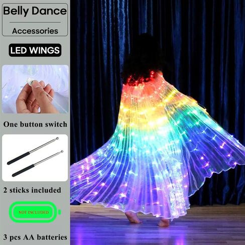 Girls LED Belly Dance Wings Glow Angel Dance Wings with Sticks for Halloween Christmas Party in Saudi Arabia