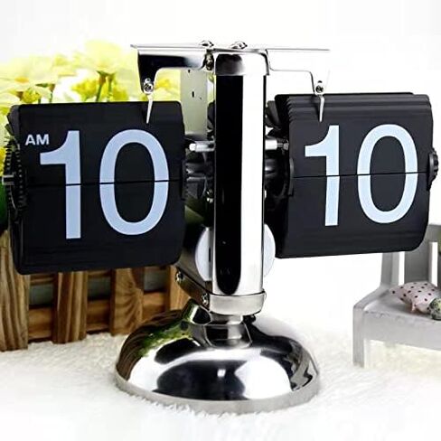 Flip Clock, Retro Desk Clock Vintage Design Auto Desk Clock with Large Number & Battery Powered Internal Gear Operated Clock for Home & Office Décor (Black) in Kuwait