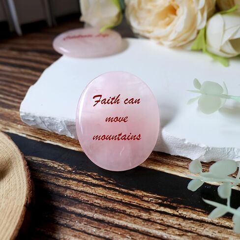 Rose Quartz Healing Crystals - Natural Polished Rocks for Anxiety Relief, Positive Energy, Spiritual Decor, Lucky Charm, Smooth Worry Stones for Spiritual Healing - Faith Can Move Mountains in Saudi Arabia
