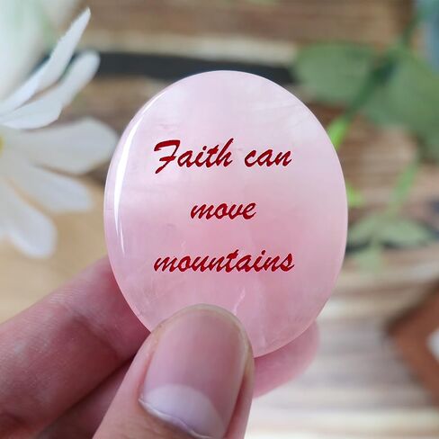 Rose Quartz Healing Crystals - Natural Polished Rocks for Anxiety Relief, Positive Energy, Spiritual Decor, Lucky Charm, Smooth Worry Stones for Spiritual Healing - Faith Can Move Mountains in Saudi Arabia