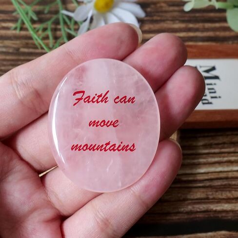 Rose Quartz Healing Crystals - Natural Polished Rocks for Anxiety Relief, Positive Energy, Spiritual Decor, Lucky Charm, Smooth Worry Stones for Spiritual Healing - Faith Can Move Mountains in Saudi Arabia