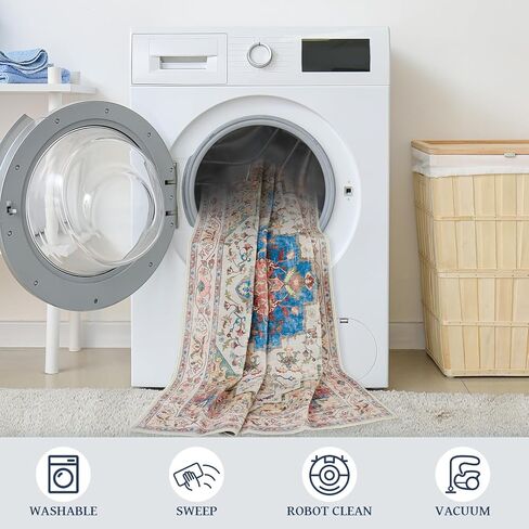 KSK Bohemian Style Area Rug - Soft, Slip-Resistant, Washable Carpet for Living Room and Bedroom - Vintage Low Pile, Kid and Pet Friendly 5x7 in Kuwait