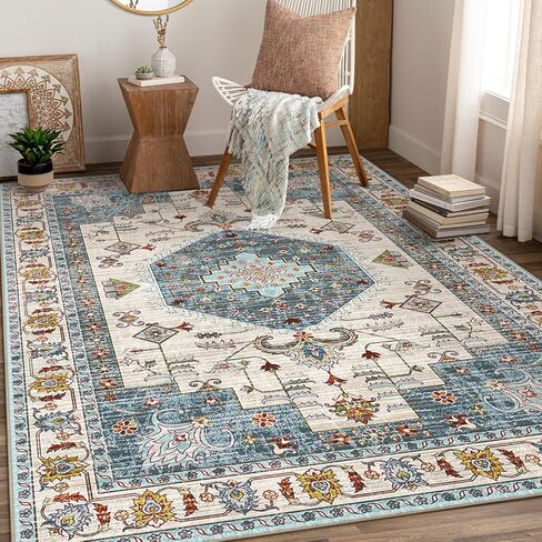 HappyTrends 5x7 Boho Area Rug Large Non Slip Washable Area Rugs Bohemian Vintage Carpet Outdoor Rugs for Living Room Bedroom Bathroom Entryway Dorm Kitchen Green in Saudi Arabia