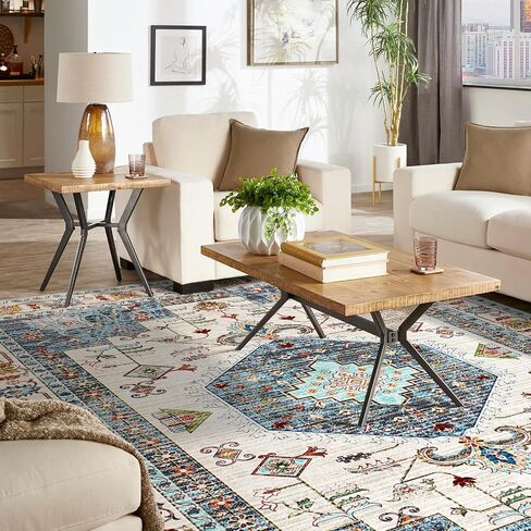 HappyTrends 5x7 Boho Area Rug Large Non Slip Washable Area Rugs Bohemian Vintage Carpet Outdoor Rugs for Living Room Bedroom Bathroom Entryway Dorm Kitchen Green in Saudi Arabia