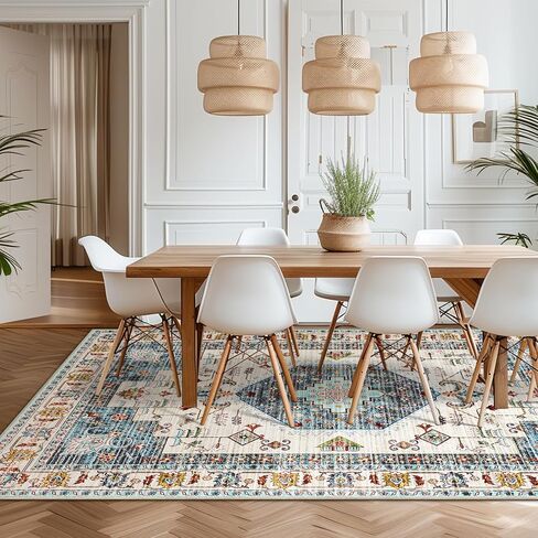 HappyTrends 5x7 Boho Area Rug Large Non Slip Washable Area Rugs Bohemian Vintage Carpet Outdoor Rugs for Living Room Bedroom Bathroom Entryway Dorm Kitchen Green in Saudi Arabia
