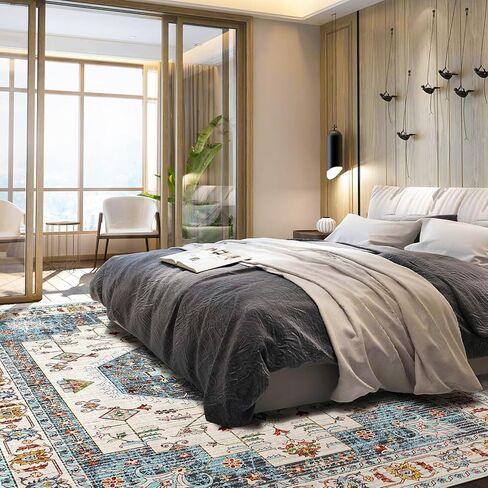 HappyTrends 5x7 Boho Area Rug Large Non Slip Washable Area Rugs Bohemian Vintage Carpet Outdoor Rugs for Living Room Bedroom Bathroom Entryway Dorm Kitchen Green in Saudi Arabia