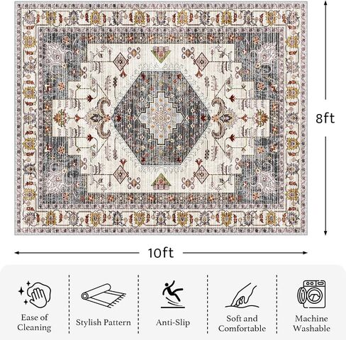 HappyTrends 5x7 Boho Area Rug Large Non Slip Washable Area Rugs Bohemian Vintage Carpet Outdoor Rugs for Living Room Bedroom Bathroom Entryway Dorm Kitchen Green in Saudi Arabia