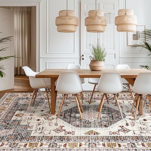 HappyTrends 5x7 Boho Area Rug Large Non Slip Washable Area Rugs Bohemian Vintage Carpet Outdoor Rugs for Living Room Bedroom Bathroom Entryway Dorm Kitchen Green in Saudi Arabia