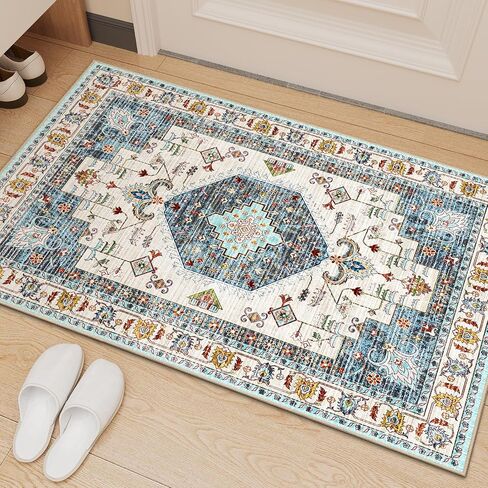 HappyTrends 5x7 Boho Area Rug Large Non Slip Washable Area Rugs Bohemian Vintage Carpet Outdoor Rugs for Living Room Bedroom Bathroom Entryway Dorm Kitchen Green in Saudi Arabia